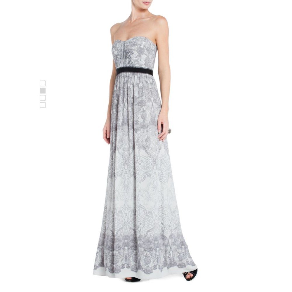 BCBGMAXAZRIA Lace Pattern Strapless Long Gown